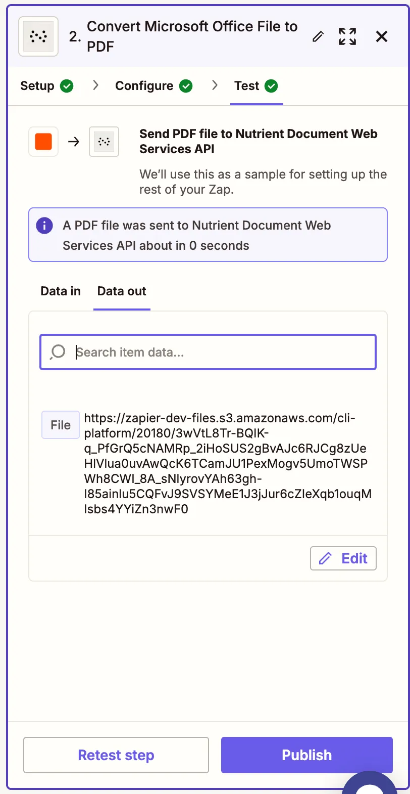 Run a test to verify the Office file was converted to PDF
