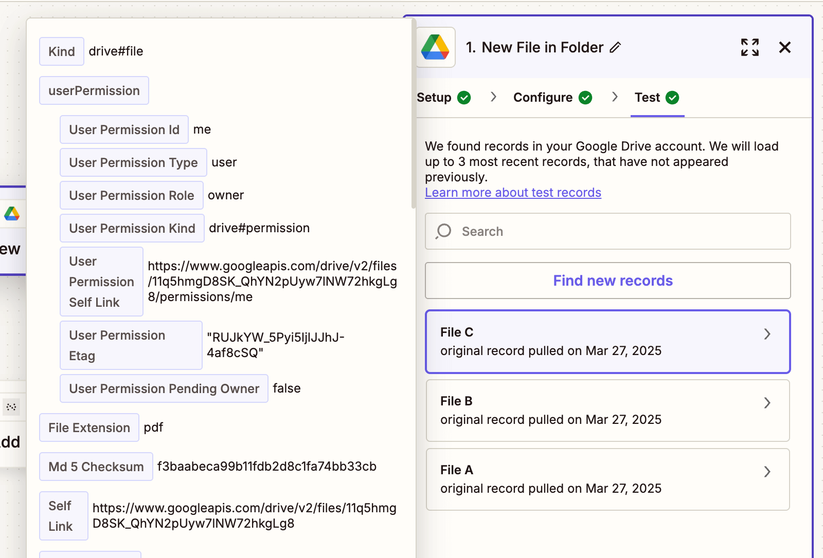 Sample first PDF file pulled into the Zap