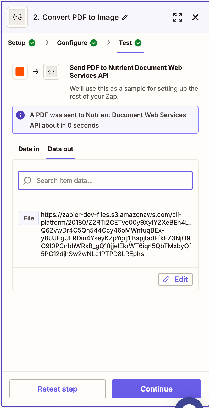Test the PDF to Image conversion step