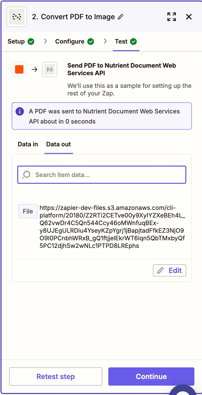 Test the PDF to Image conversion step