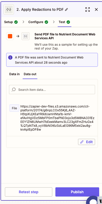 Run a test to confirm redactions are applied to the PDF