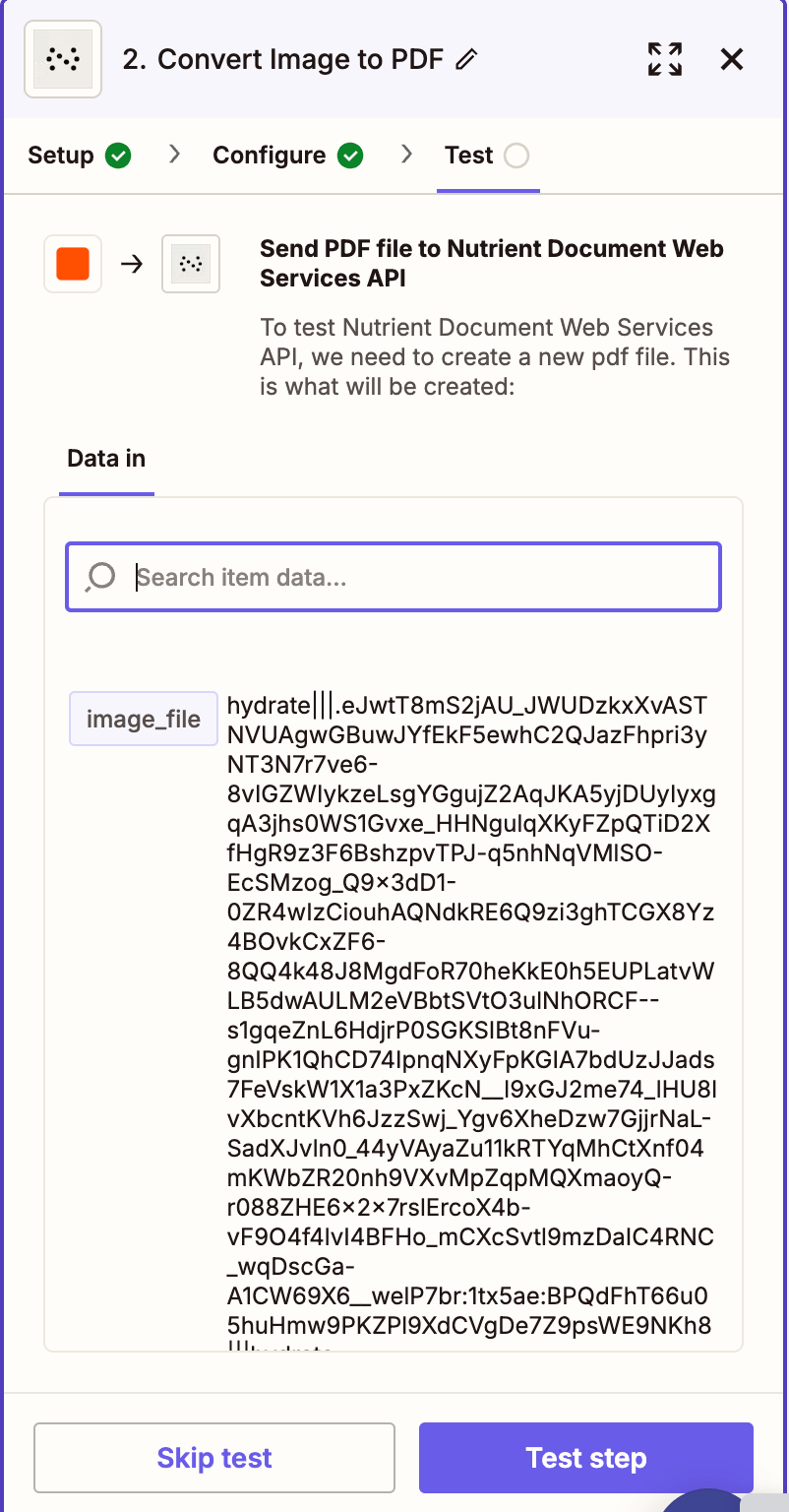 Run a test to verify the image is converted to a PDF