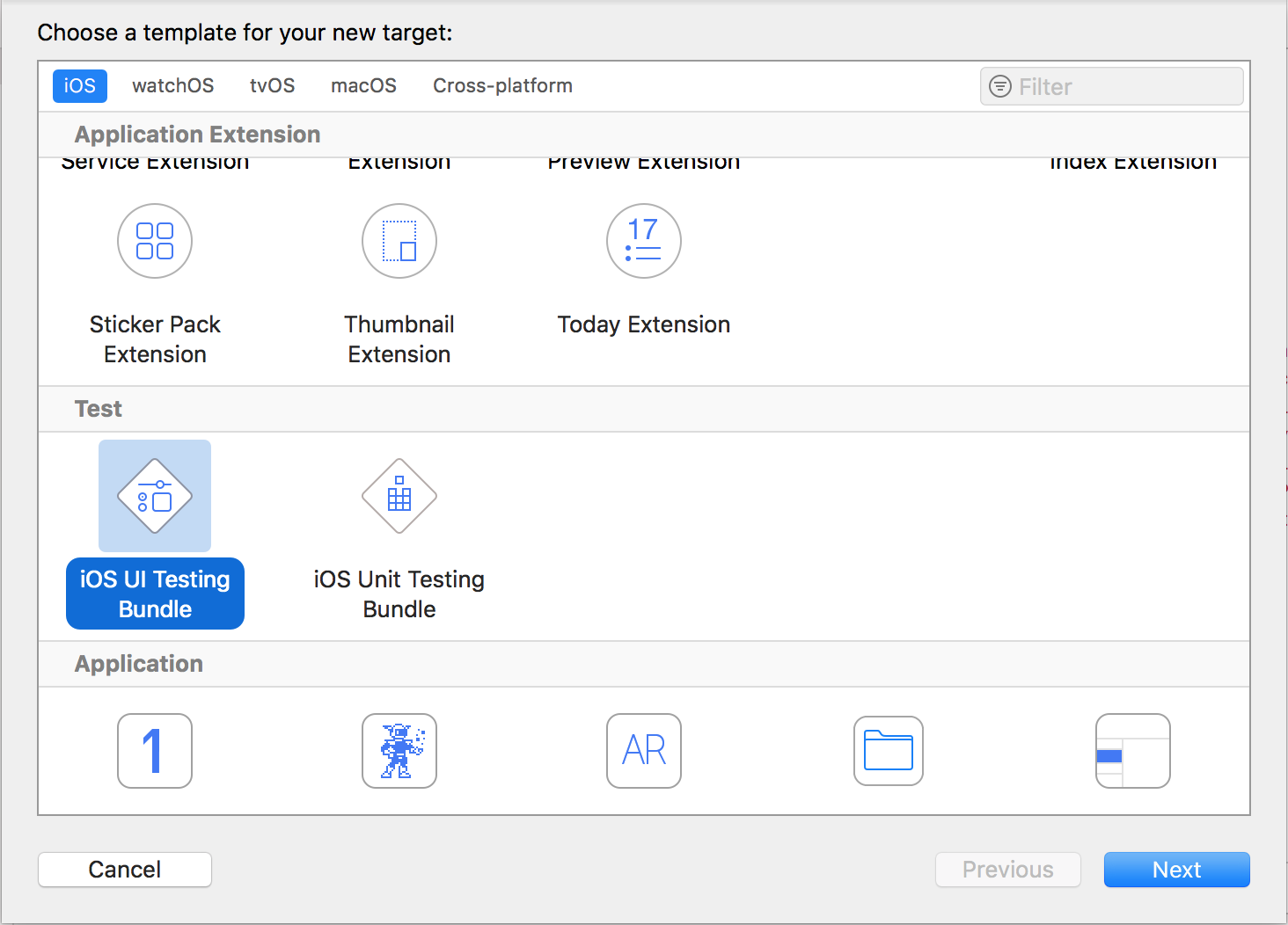 Selecting iOS UI Testing Bundle