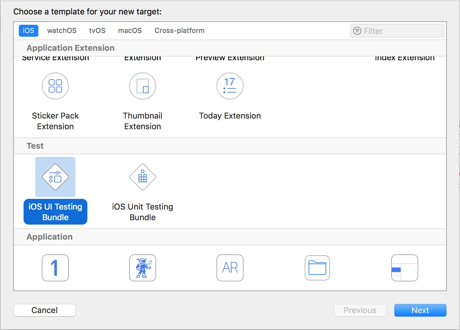 Selecting iOS UI Testing Bundle