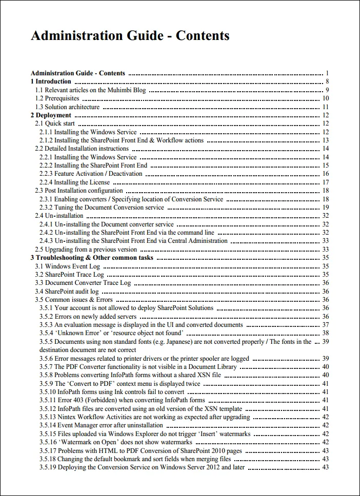 Sample TOC