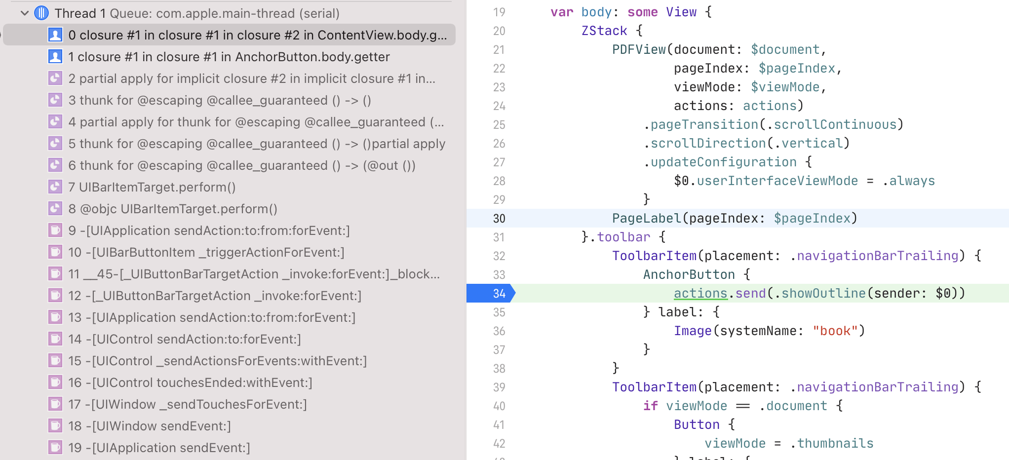 Toolbar Action Stack Trace with iOS 14 API