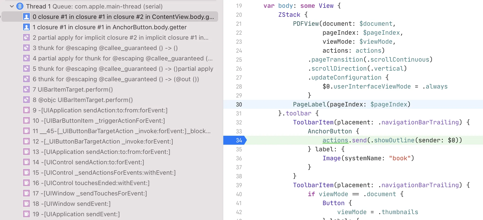 Toolbar Action Stack Trace with iOS 14 API