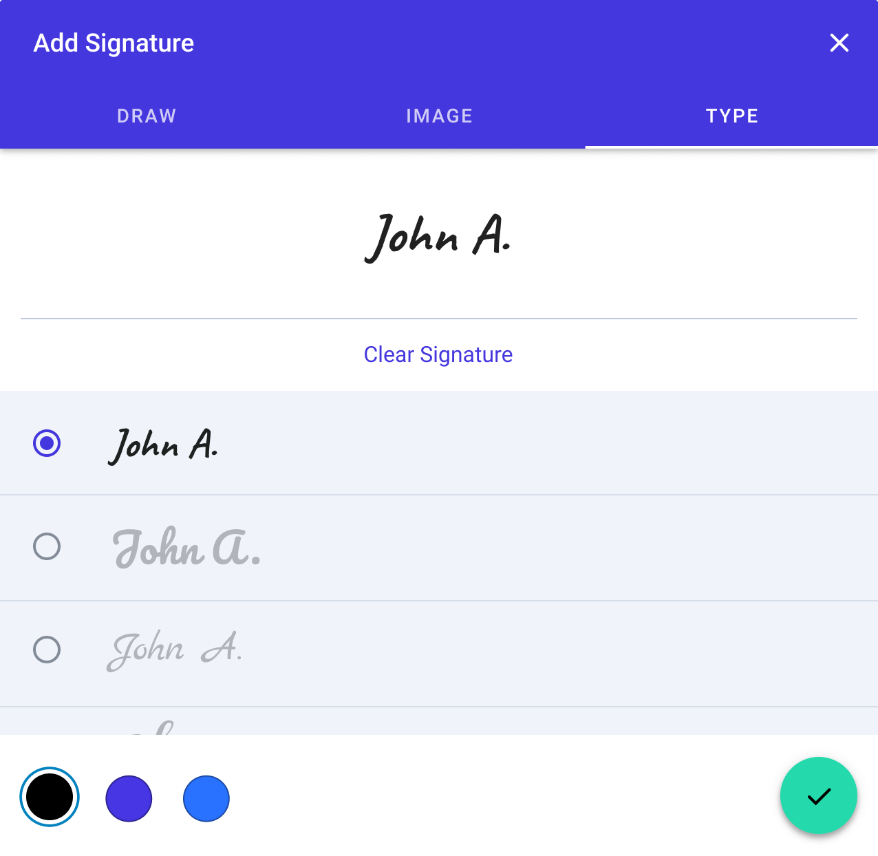 Image showing a typed eSignature
