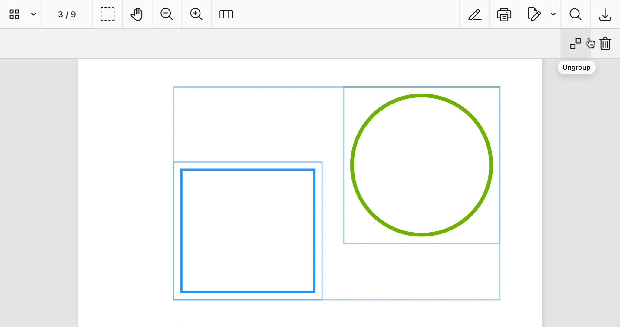 Ungroup multiple annotations toolbar item