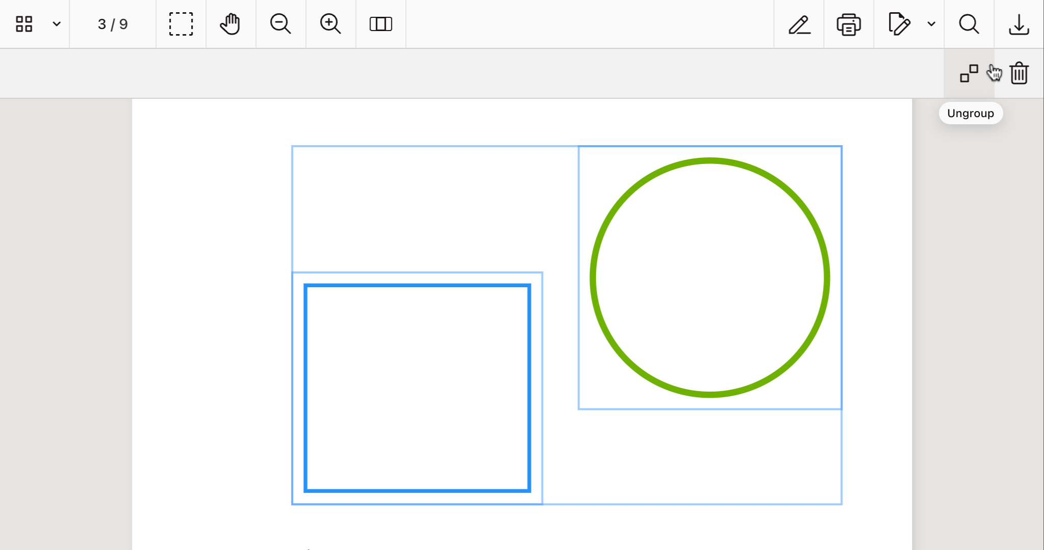 Ungroup multiple annotations toolbar item