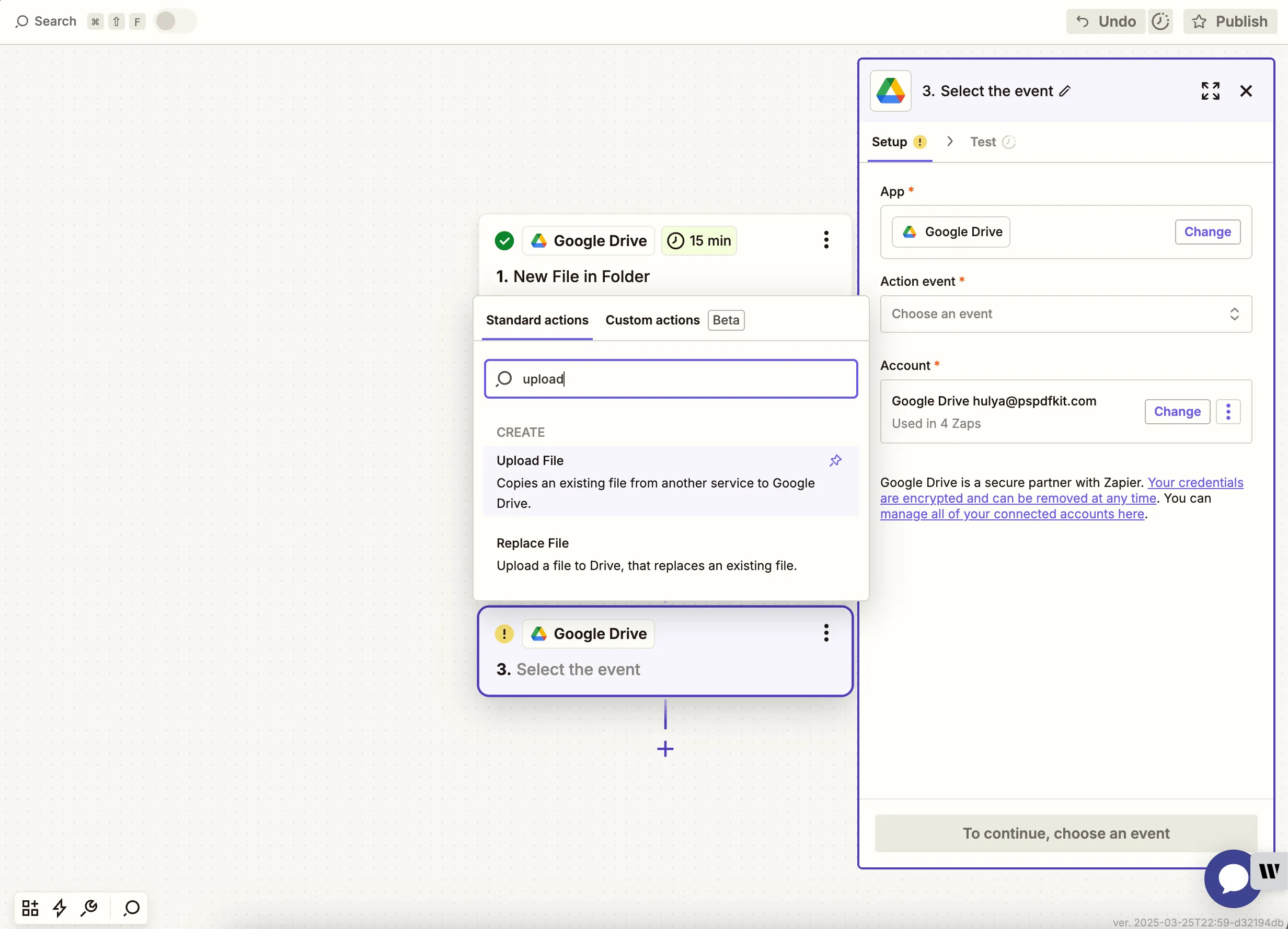 Final action step using Google Drive 'Upload File'