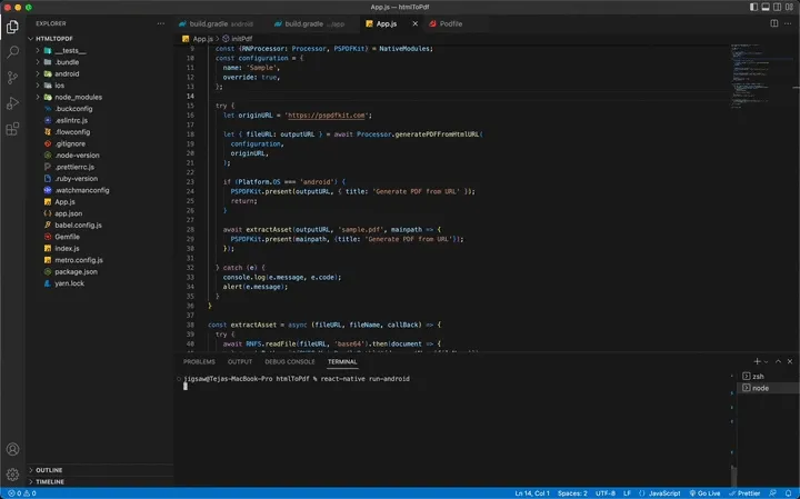 GIF showing the result of react-native run-android