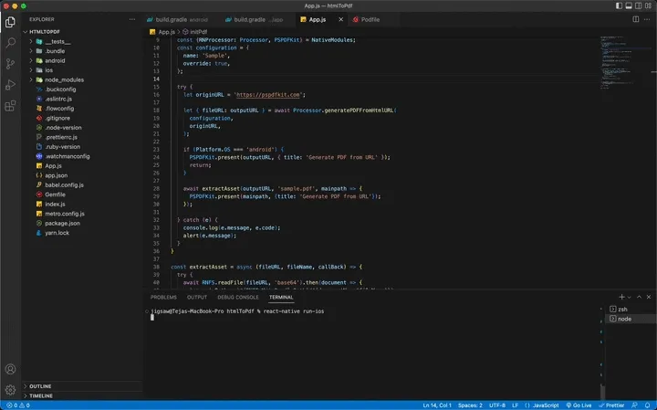 GIF showing the result of react-native run-ios
