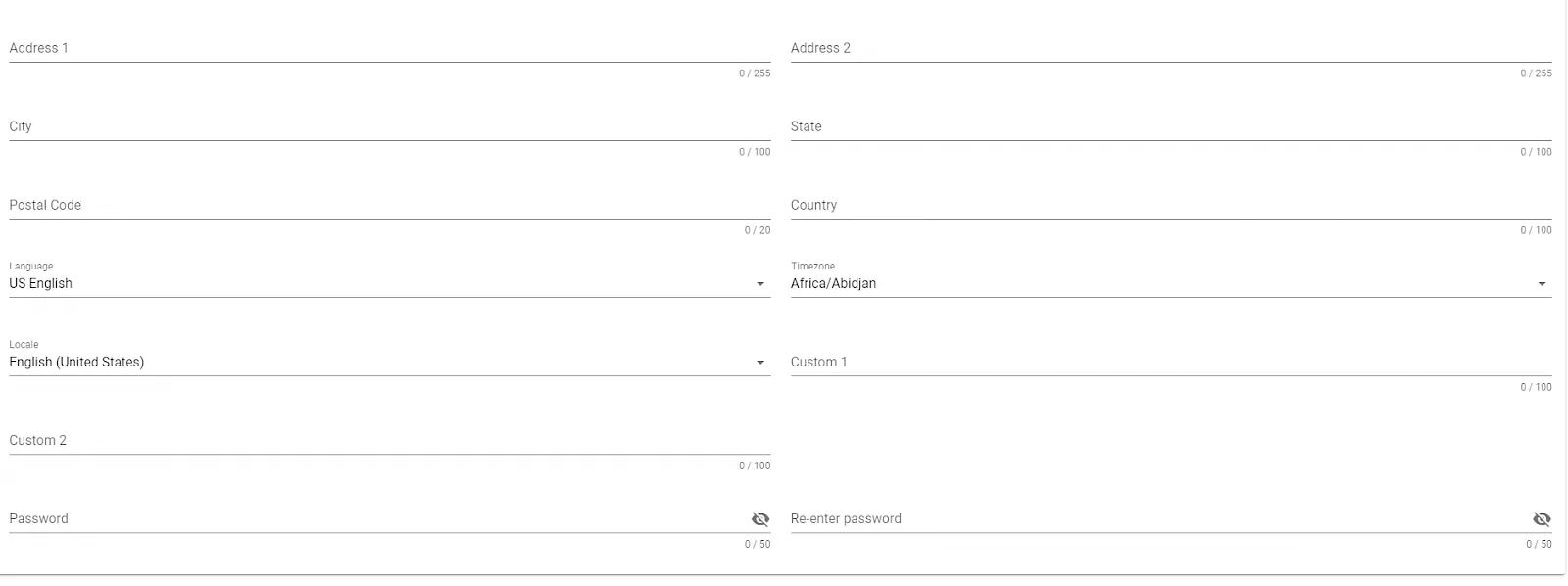 Address information form