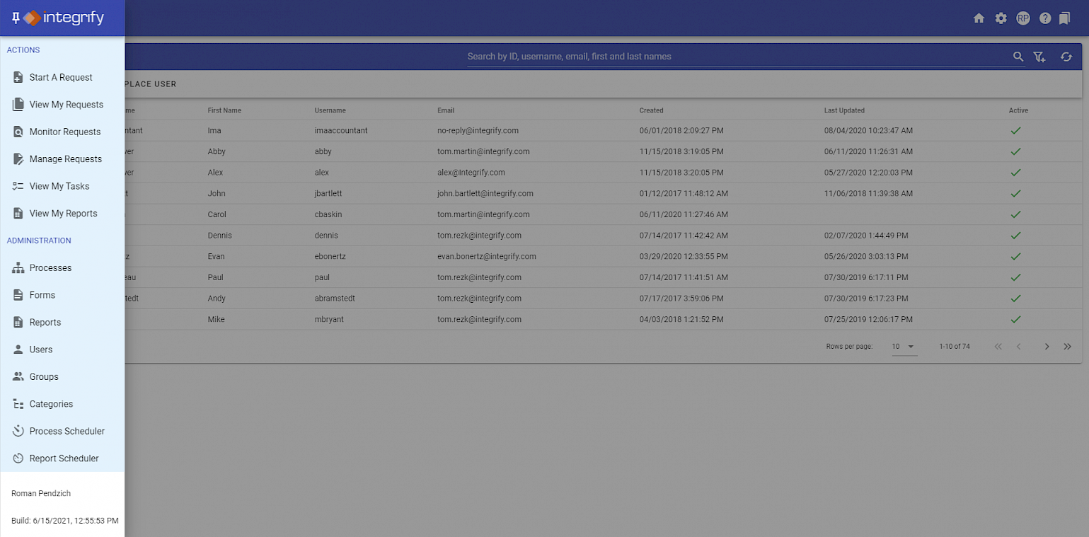 Users menu navigation