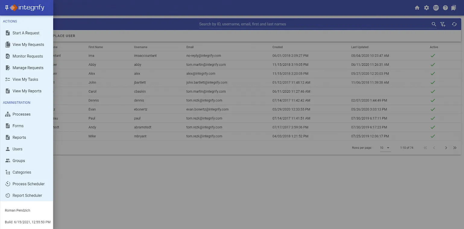 Users menu navigation