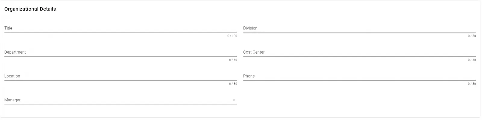 Organizational details form