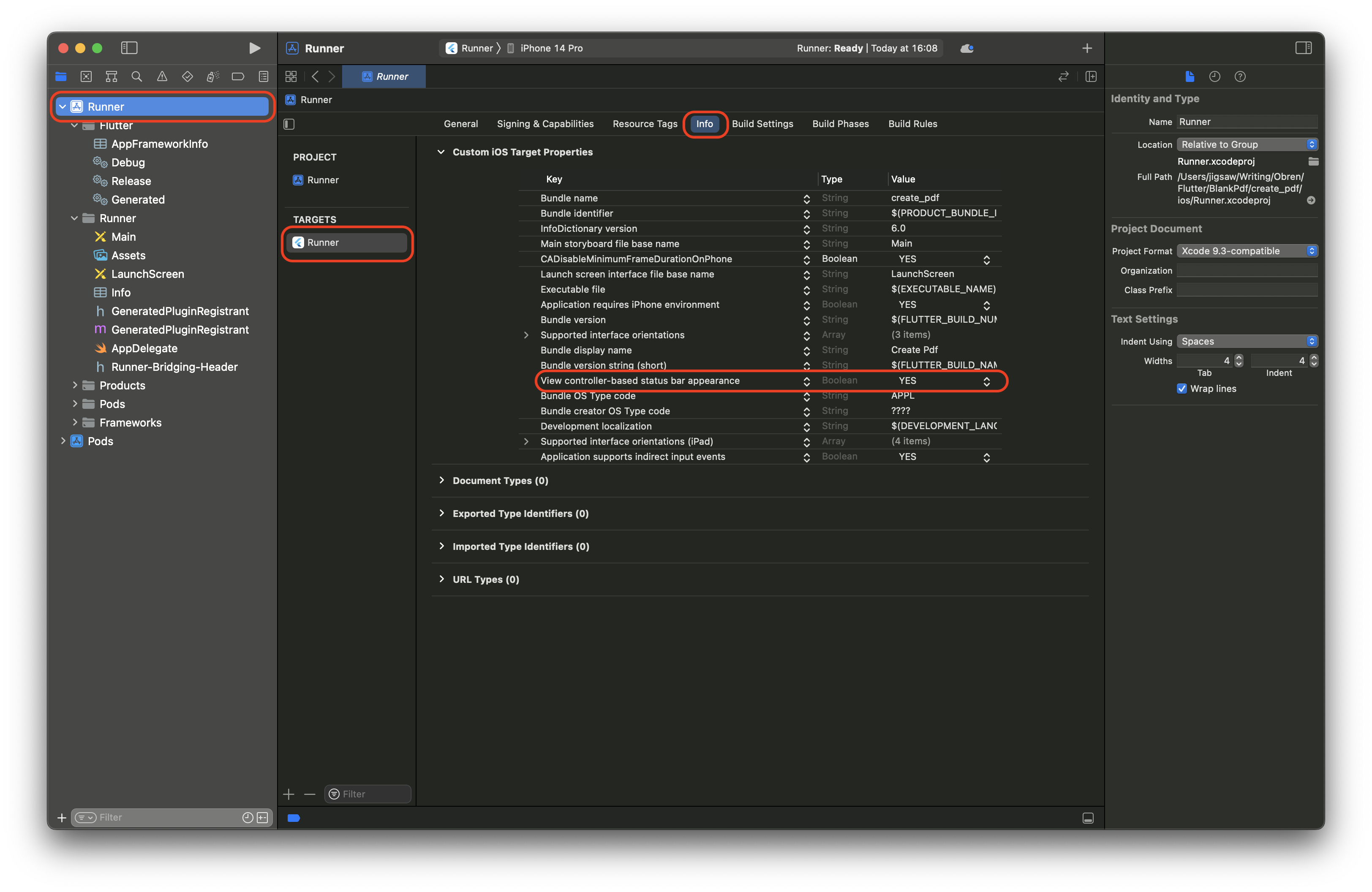 Image showing the View controller-based status bar appearance setting in Xcode
