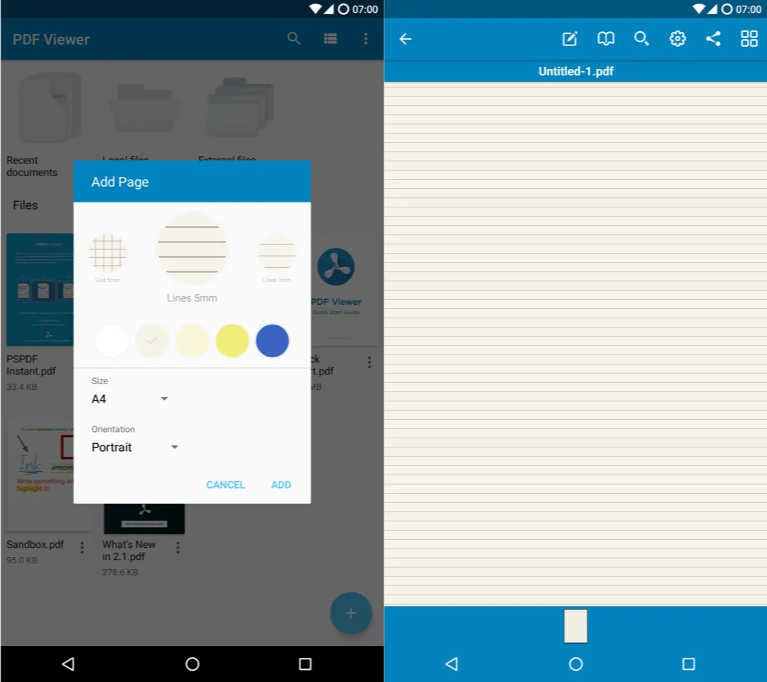 Screenshot of the new document screen in PDF Viewer