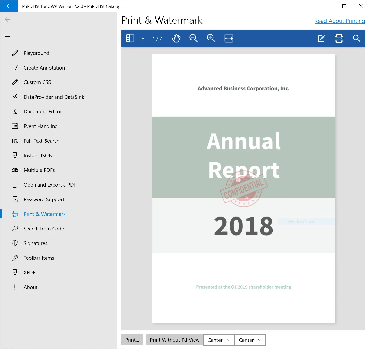 Screenshot of a watermarked PDF in the viewport