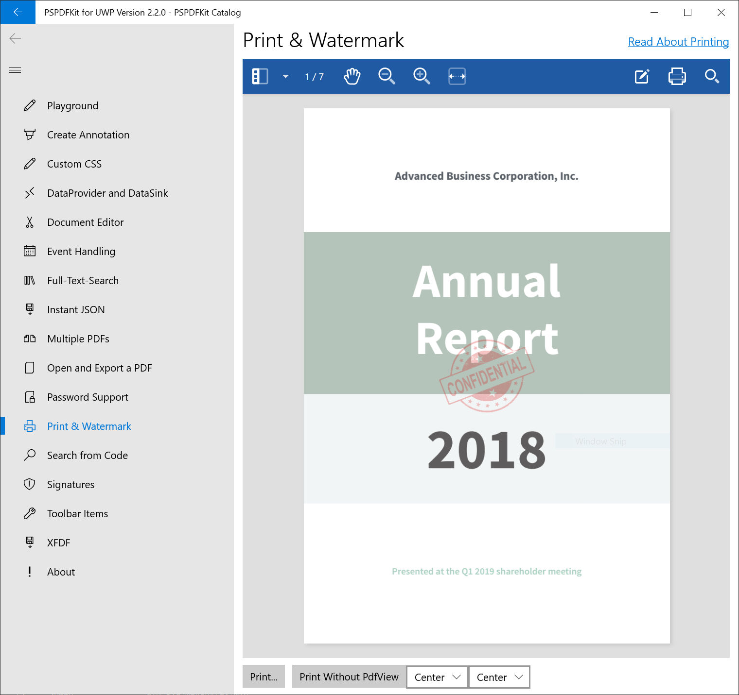 Screenshot of a watermarked PDF in the viewport