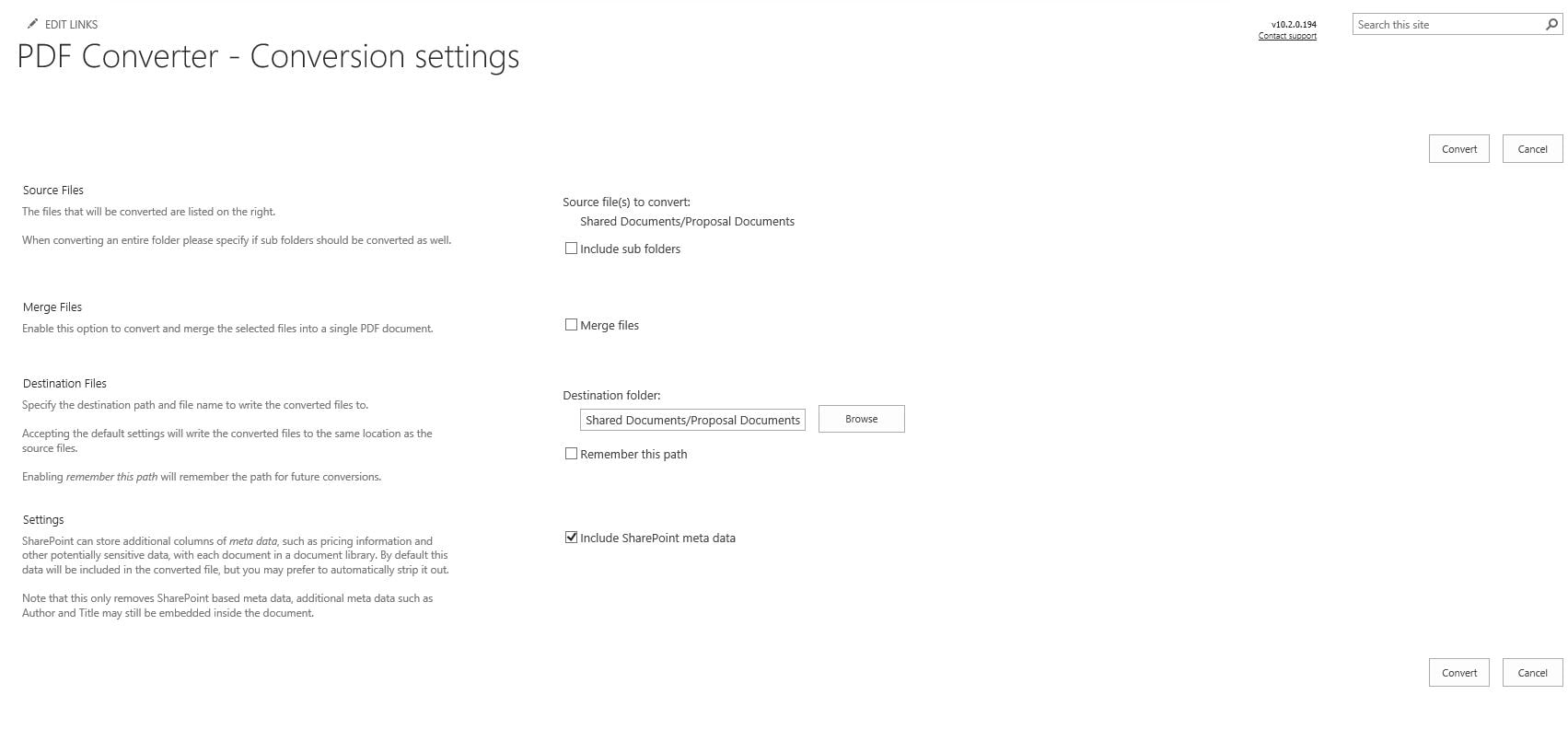 settings page