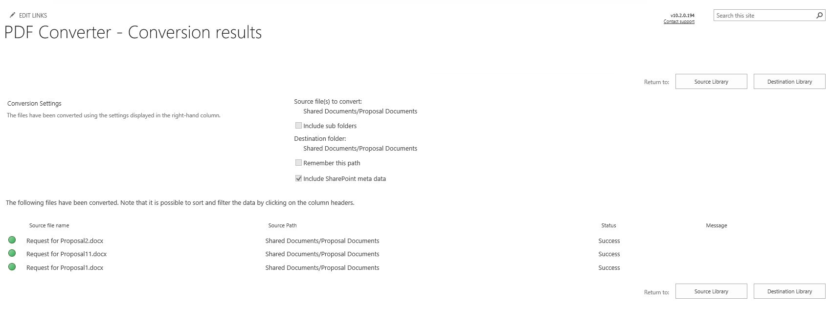 conversion results page