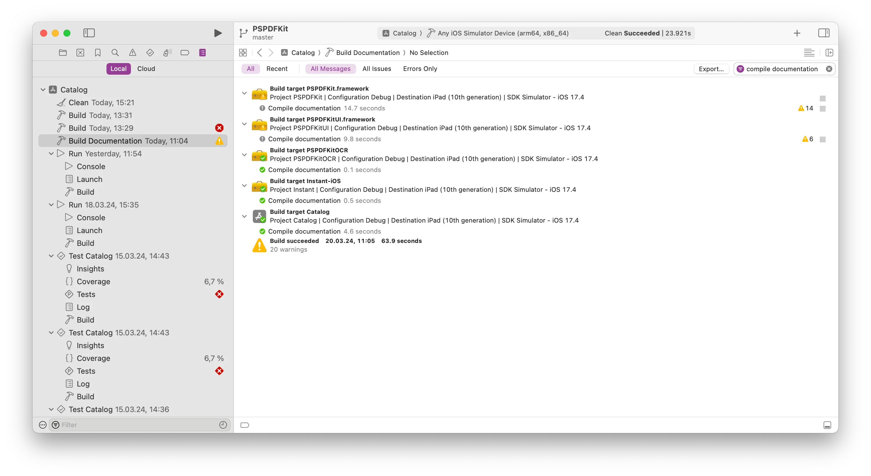 Build Documentation logs in Xcode