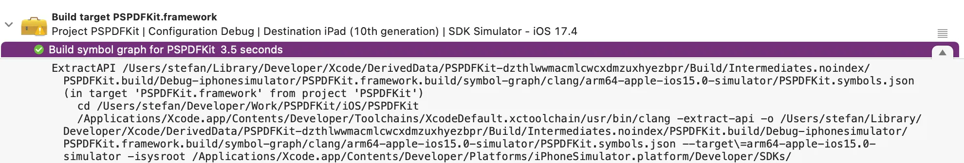 Build symbol graph log in Xcode