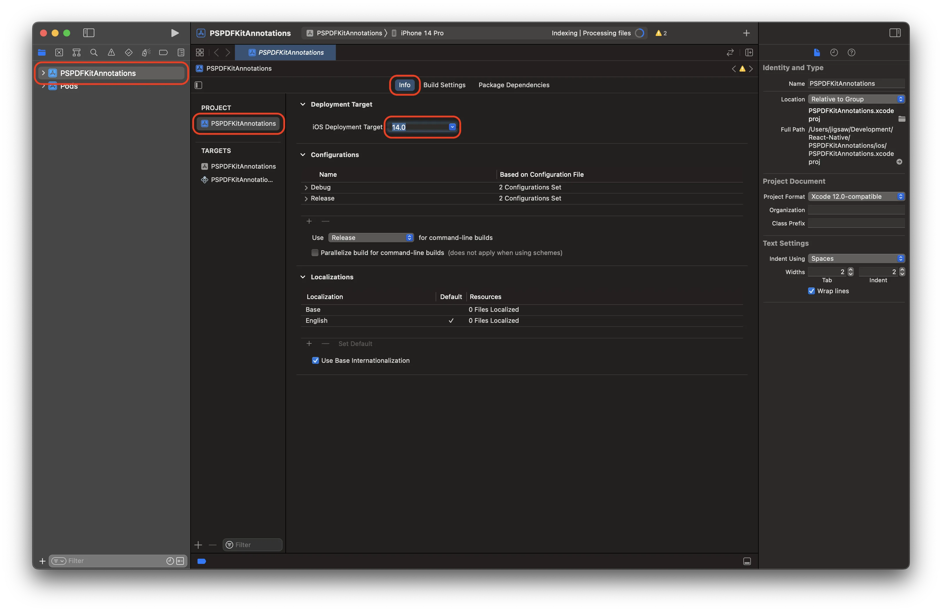 Image showing Xcode interface to set deployment target