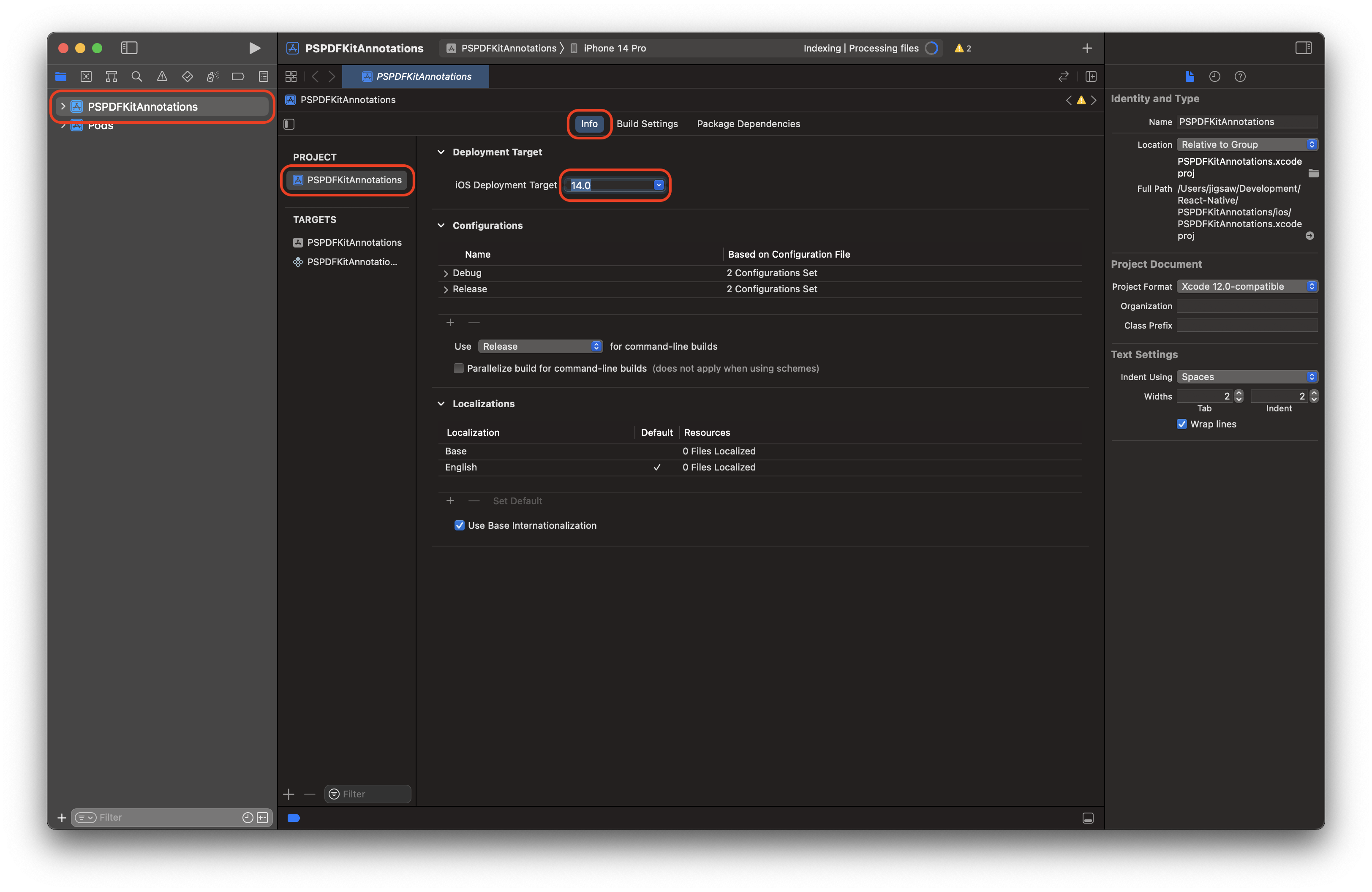 Image showing Xcode interface to set deployment target