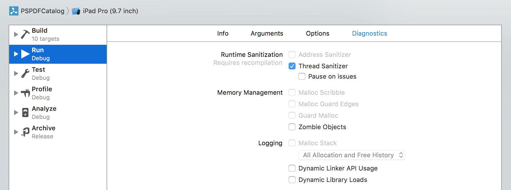Xcode 8 diagnostics with TSan