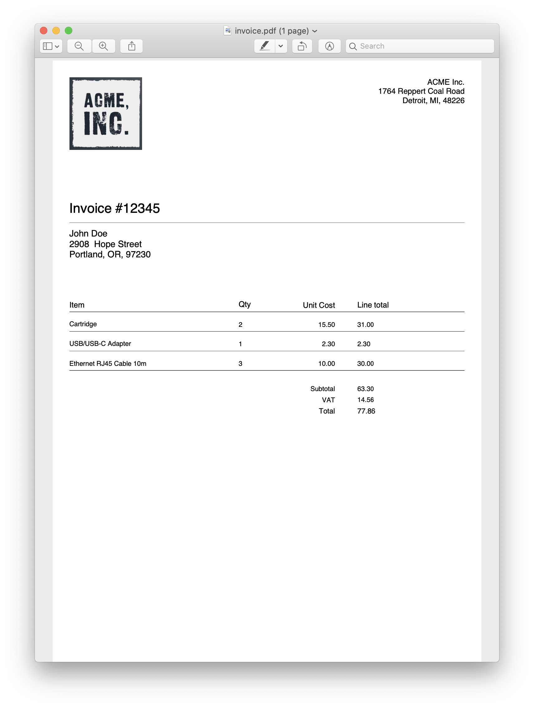 Complete invoice