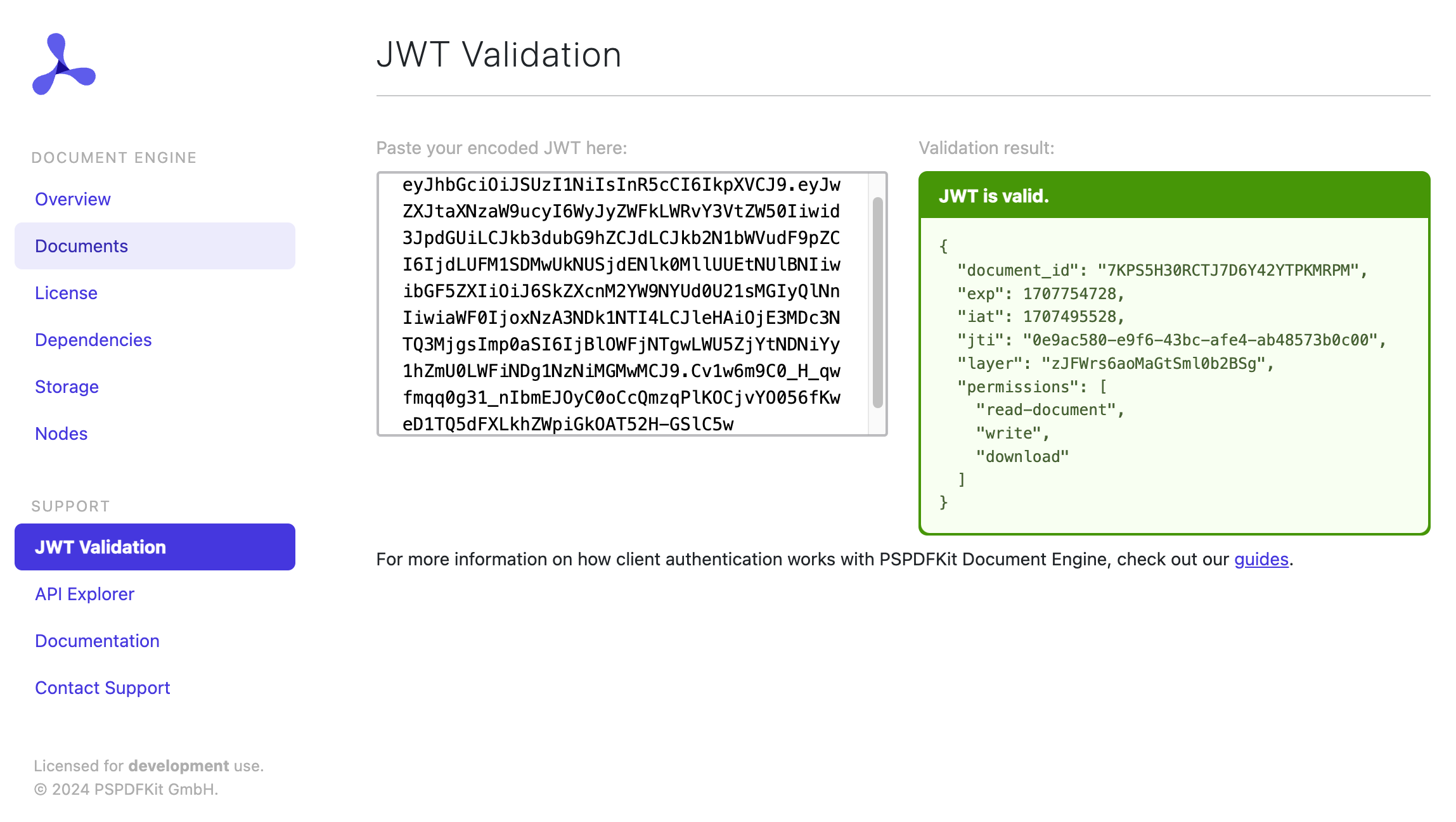 Document Engine Dashboard JWT Validator