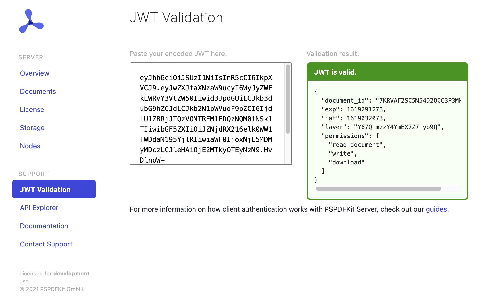 PSPDFKit Server Dashboard JWT Validator