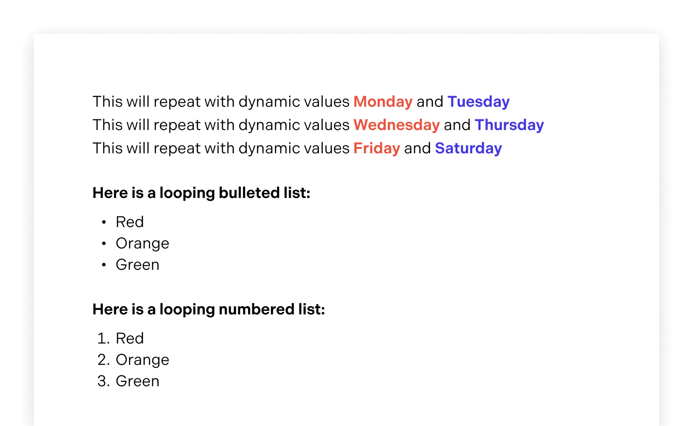 Word Template with loops that is populated with JSON data