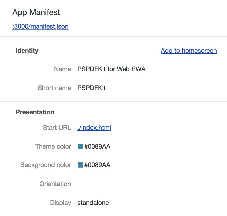 Manifest file in the dev tools.