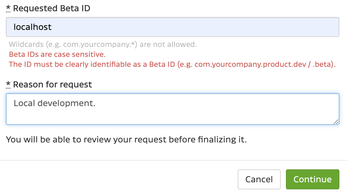 Request License Key for Web Beta usage dialog